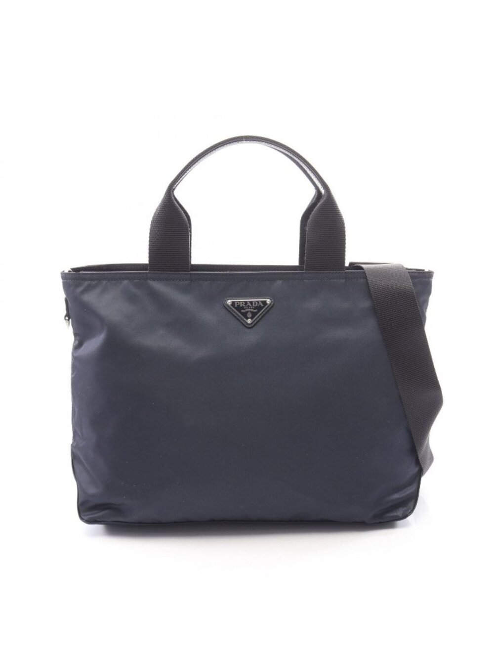Prada Handbag Vela 2-Way Navy Nylon Saffiano Leather Triangle Logo